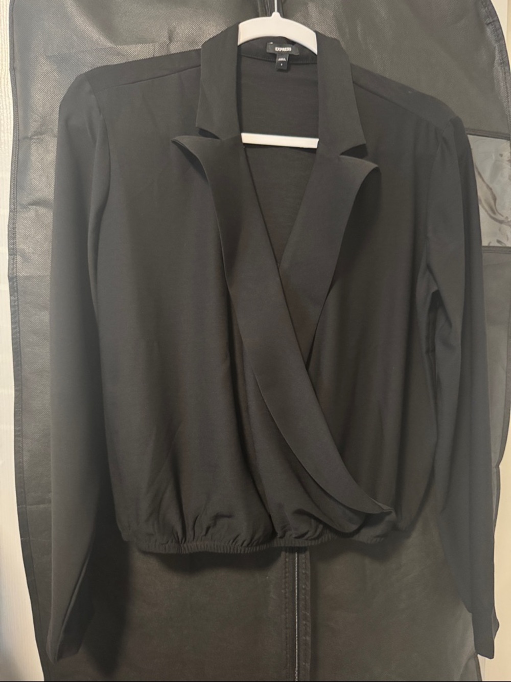 Express Black Draped Surplice Top with Shawl Collar